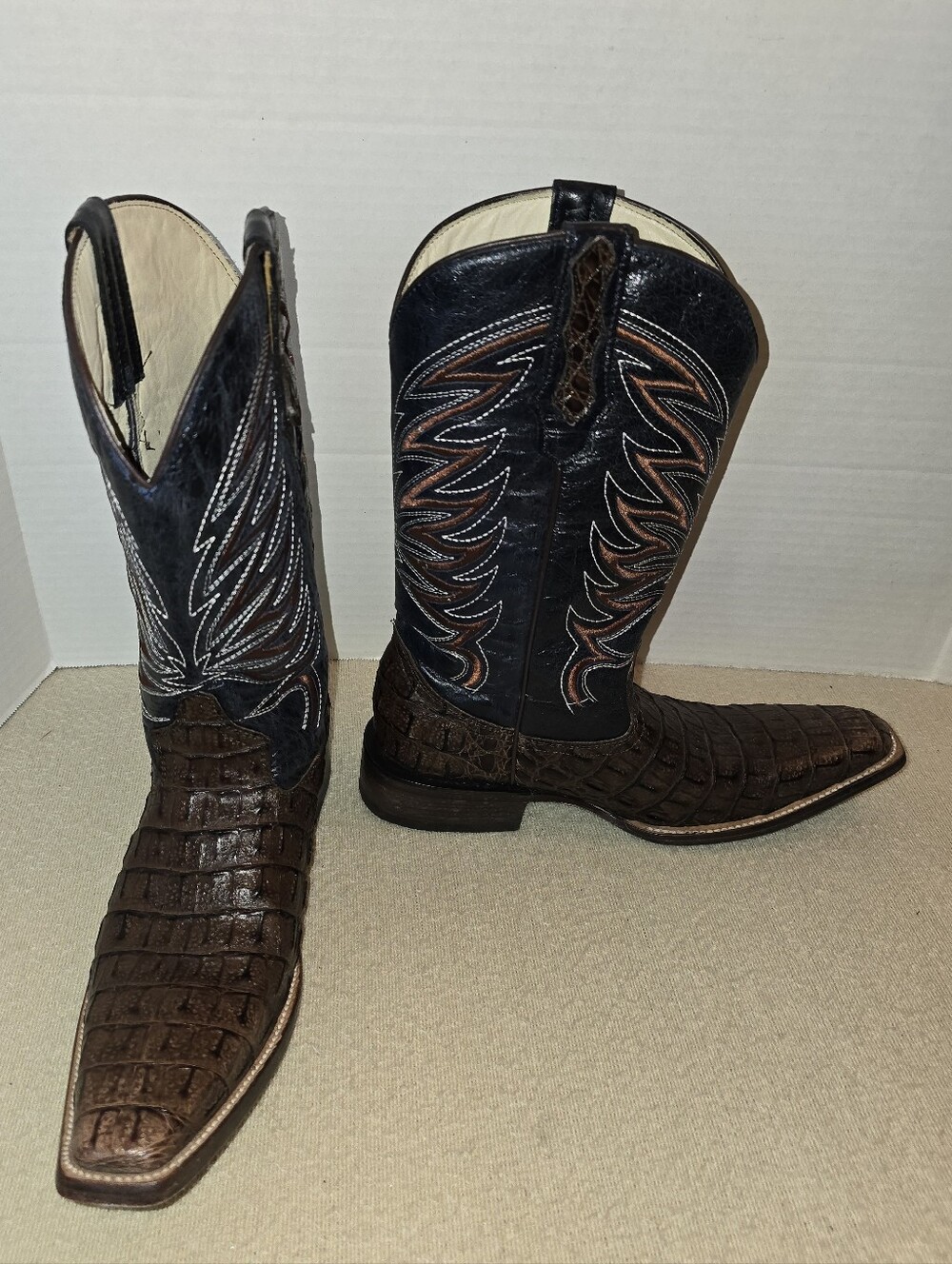 Texas Boot Ranch Caiman Crocodile Western Boots with Black Shaft size 8 1/2